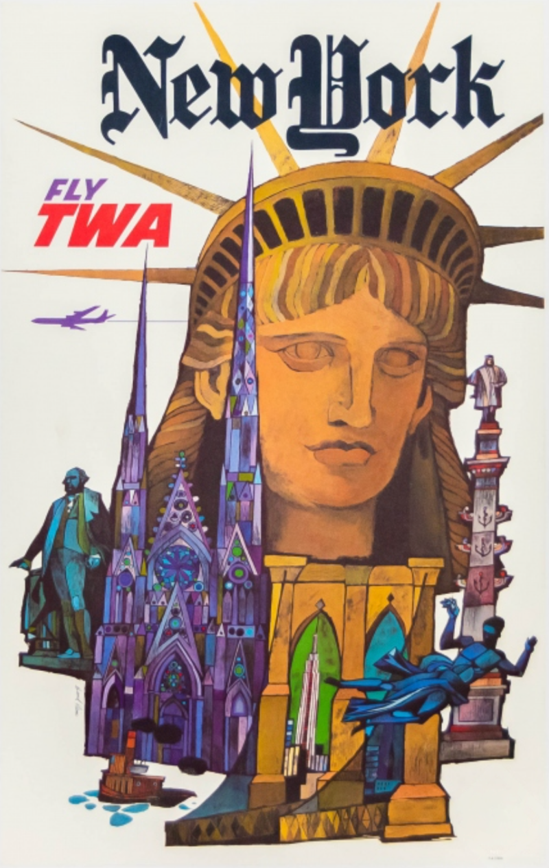 TWA New York original vintage poster by David Klein, c. 1960