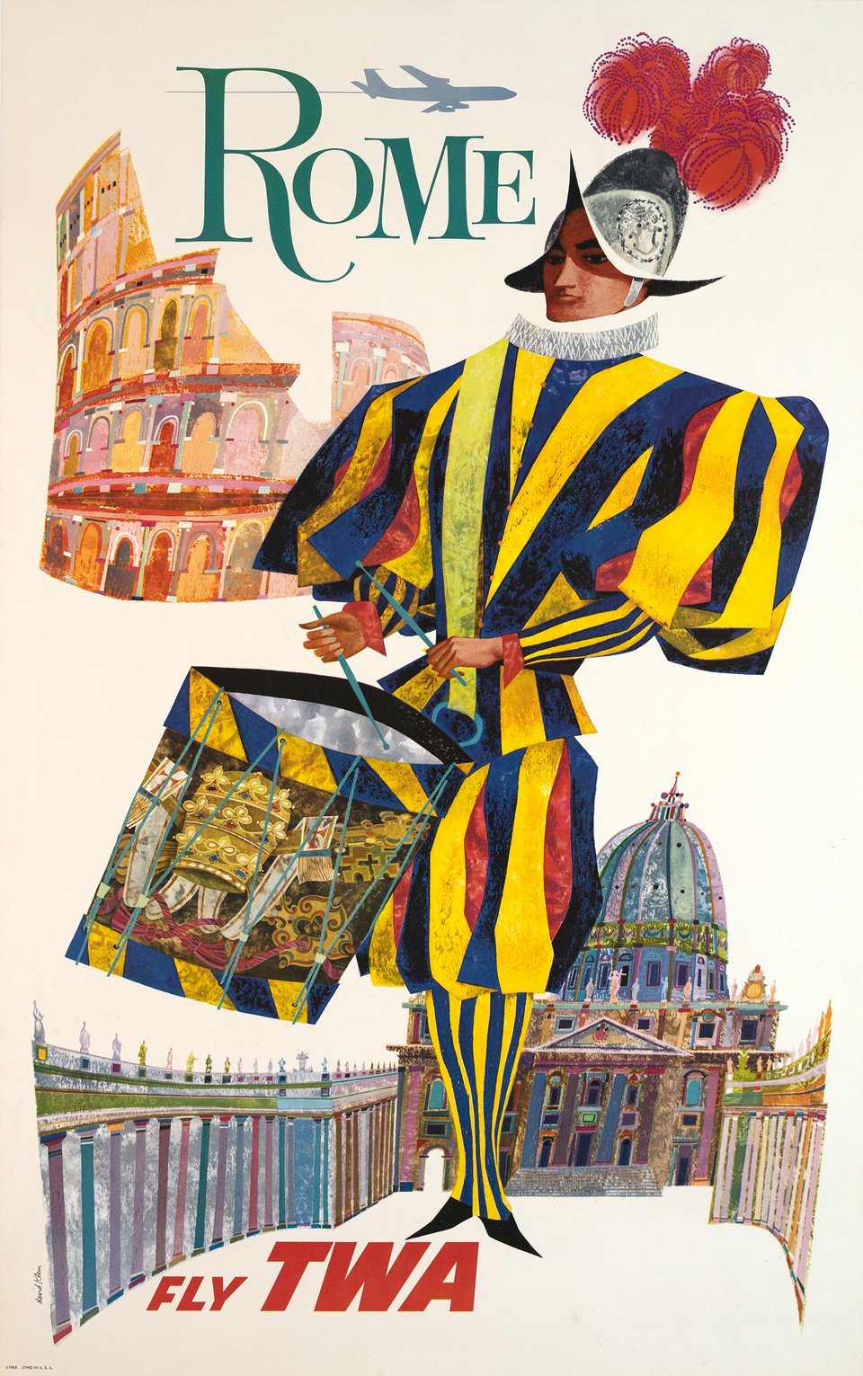 TWA Rome original vintage poster by David Klein, c. 1960, Swiss Guard