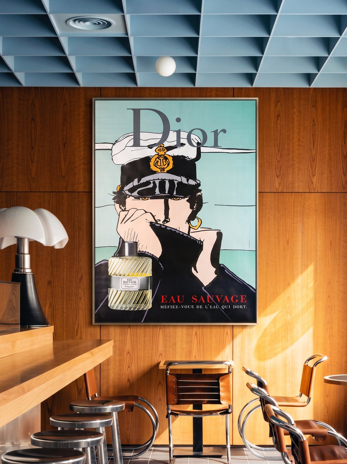 Dior Eau Sauvage poster featuring Hugo Pratt's Corto Maltese