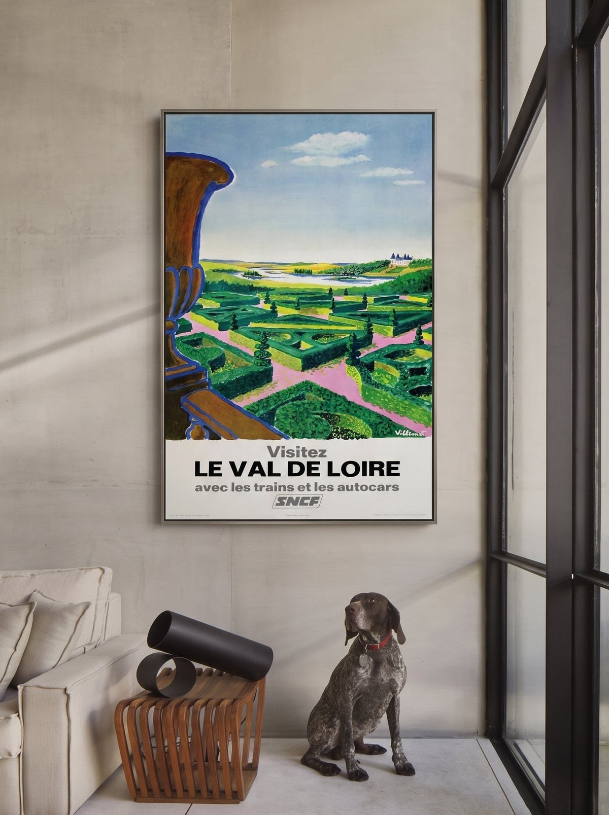 SNCF Val de Loire poster by Bernard Villemot: modernist river landscape in flat colors
