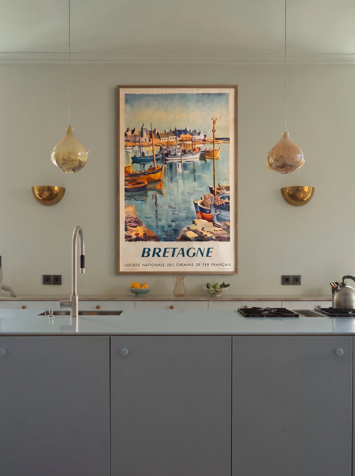 SNCF Bretagne poster by René Genis: Atlantic coast in luminous blues and greens
