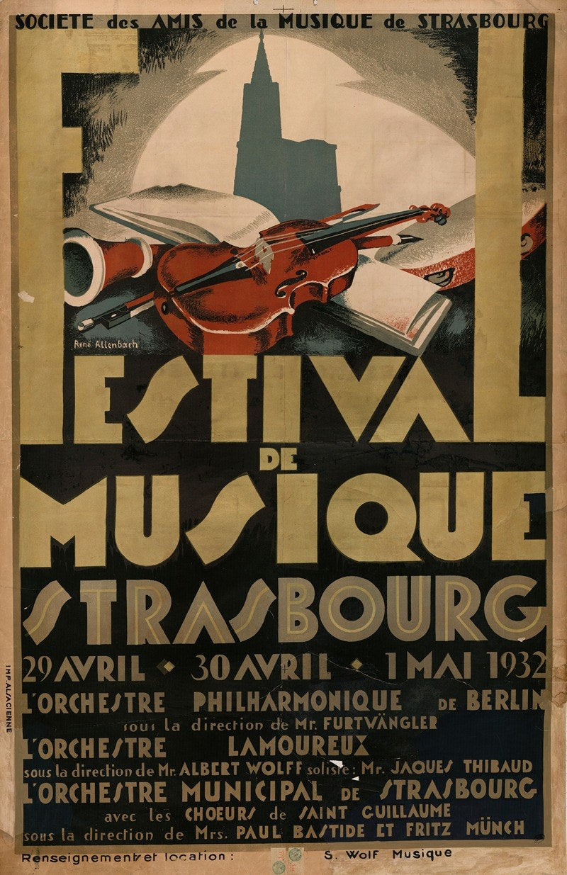 Poster by René Allenbach for the Strasbourg music festival, 29 April to 1 May 1932